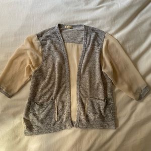 Silence + Noise Gray Cream Sheer Sleeve Cardigan- Size S